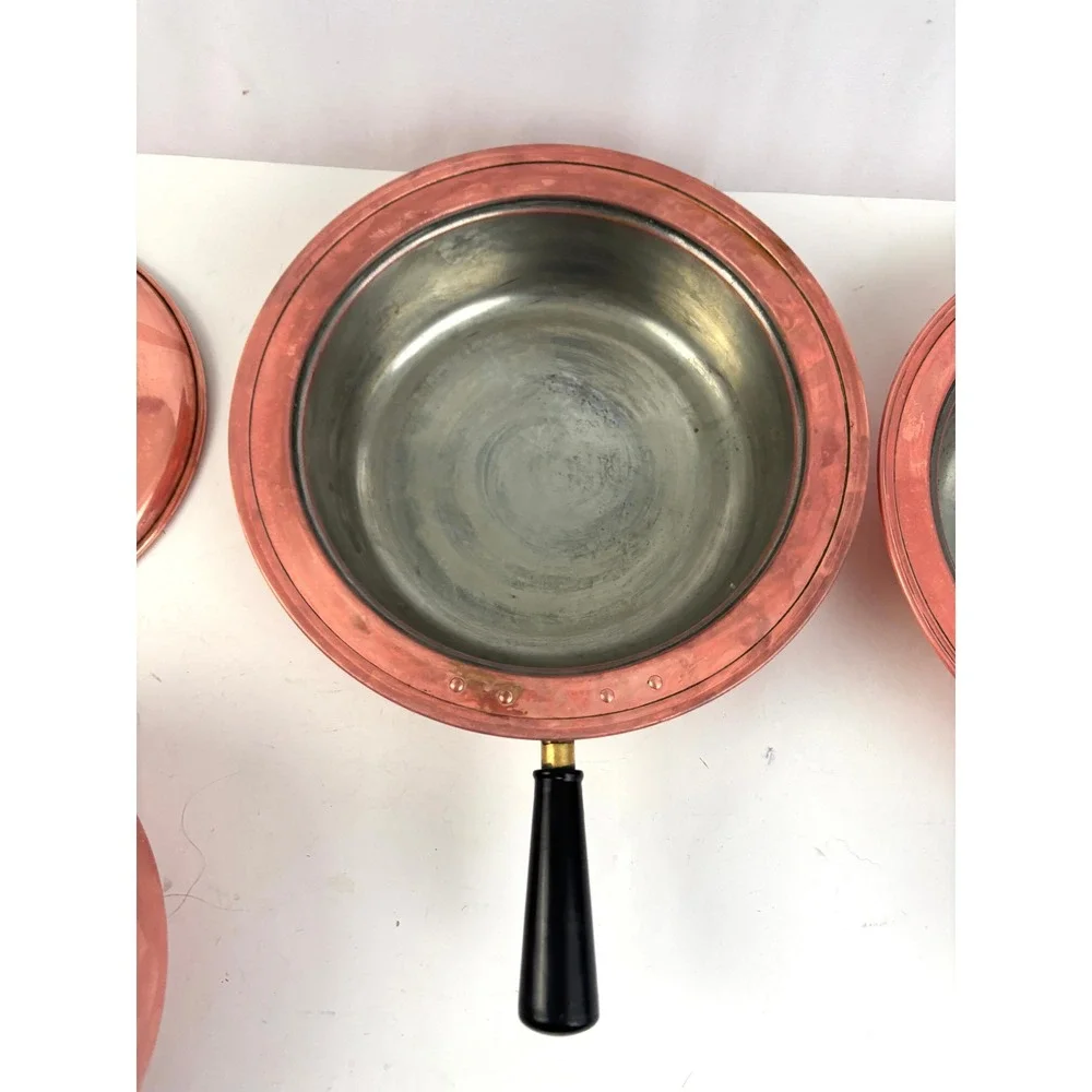 Vintage Nordic Ware Copper Double Boiler Set Tin Lined Pots Lid Bakelite Handles